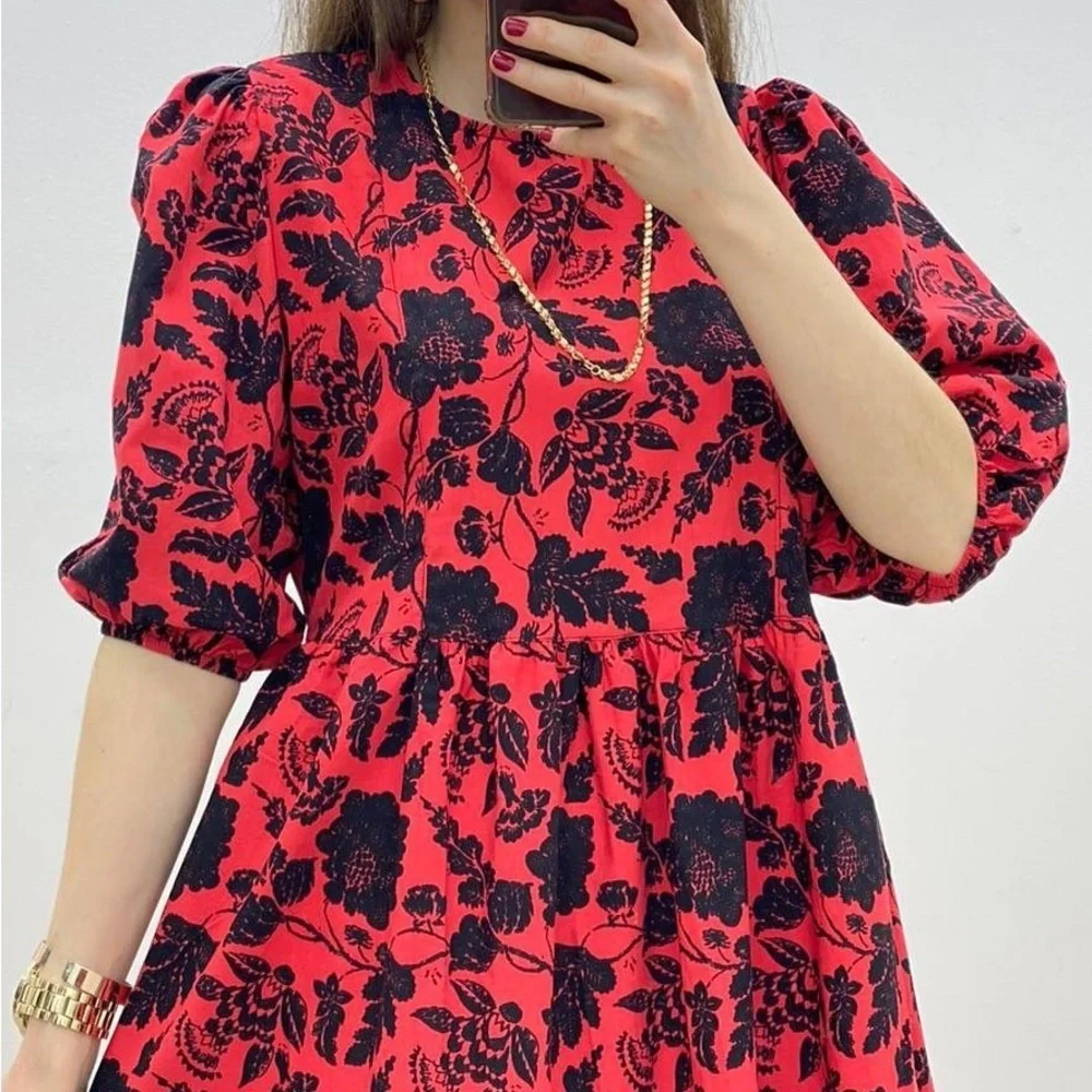 Zara Blogger Maxi Dress Red Floral Embroidered Beaded Sequins Balloon Sleeve NEW - Picture 8 of 12